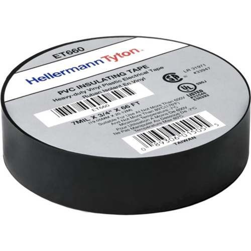 Electrical Tape, Thickness 7.0 mil, PVC, Black, 10 Rolls/pkg