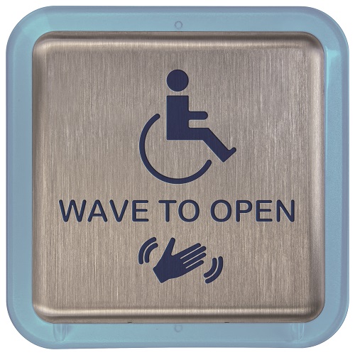 RCI 946THW475 4.75 in. Square Short-Range Touchless Actuator With Handicap Logo and Wave to Open Text