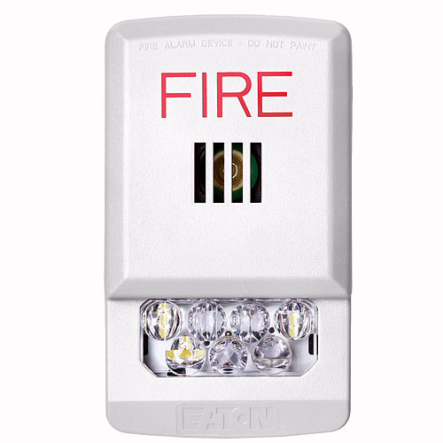 Eaton Eluxa ELHSW Horn Strobe, LED, Wall, White, FIRE, Clear Lens, 15/30/75/110/135/185 cd, 24V, Indoor
