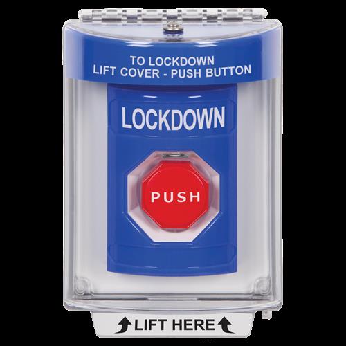 Safety Technology Stopper Station, Key-to-Reset Illuminated, Cover w/Horn, Flush Mount, Lockdown, Blue