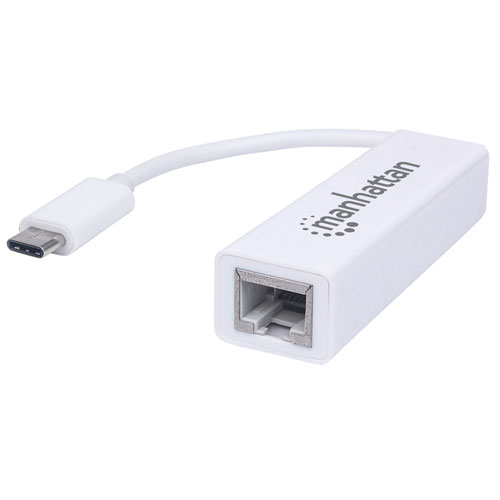 Manhattan USB-C to Gigabit (10/100/1000 Mbps) Network Adapter, White, Equivalent to Startech US1GC30W, supports up to 2 Gbps full-duplex transfer speed, RJ45, Three Year Warranty, Blister