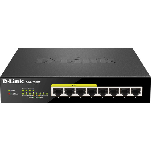 D-Link DGS-1008P 8-Port Gigabit Metal Desktop Switch with 4 PoE Ports