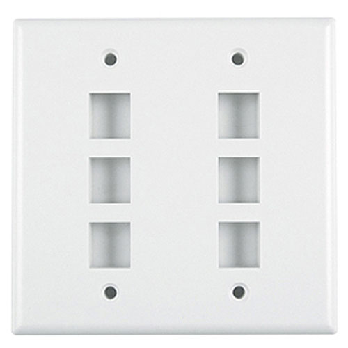 HellermannTyton FPDGSIX-FW Dual Gang 6 Port Flush Mount Faceplate, ABS 94V-0, Office White, 1/pkg